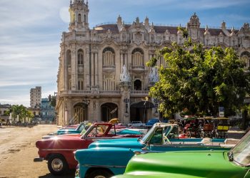 Cuban colorful vintage cars in front of the Gran Teatro - Havana